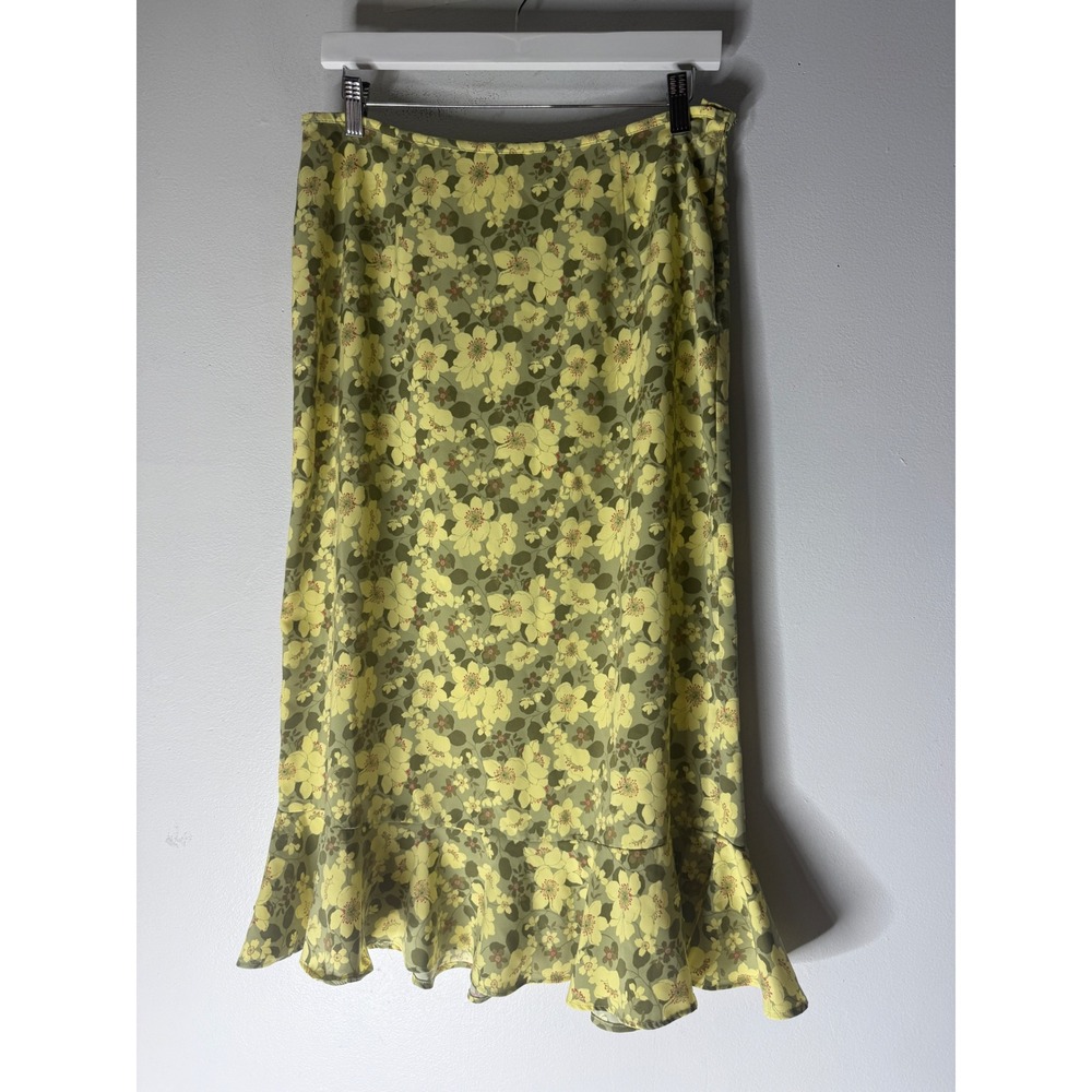 Christopher & banks yellow floral‎ maxi midi slip skirt ruffle hem size 10